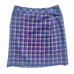 Talbots Women’s Flannel Skirt Size 10P Purple Gray Plaid Wool Blend Lined